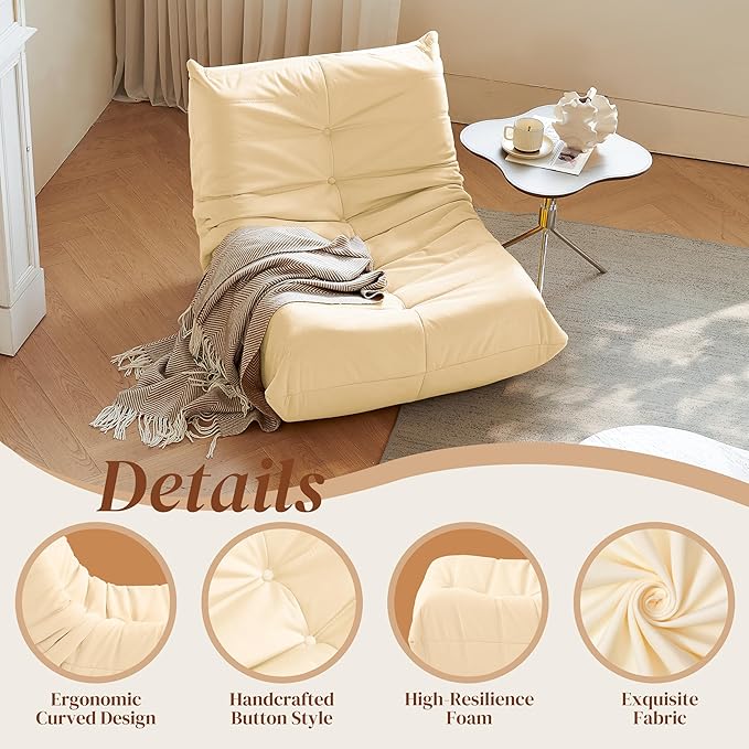 Adult bean bag chair, modern suede fabric fireplace chair, premium microfiber caterpillar sofa, corner Togo lazy chair sofa for living room/bedroom/salon/office, single