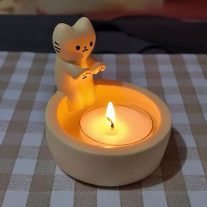 Candle Holder Cat Home Decor | Cat by the Fire
