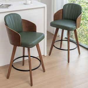 Green Swivel 26" Counter Stool, Wooden Bar Stool