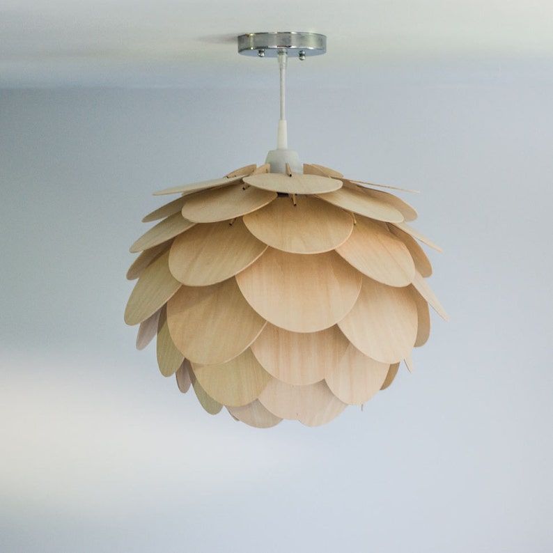 Pendant Light-Wood Pendant Light-Chandelier-Lighting-Ceiling Light-Acorn Light-Artichoke Light-Light Fixture-Hop Light-Round Pine Cone Lamp
