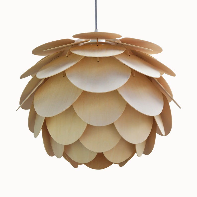 Pendant Light-Wood Pendant Light-Chandelier-Lighting-Ceiling Light-Acorn Light-Artichoke Light-Light Fixture-Hop Light-Round Pine Cone Lamp