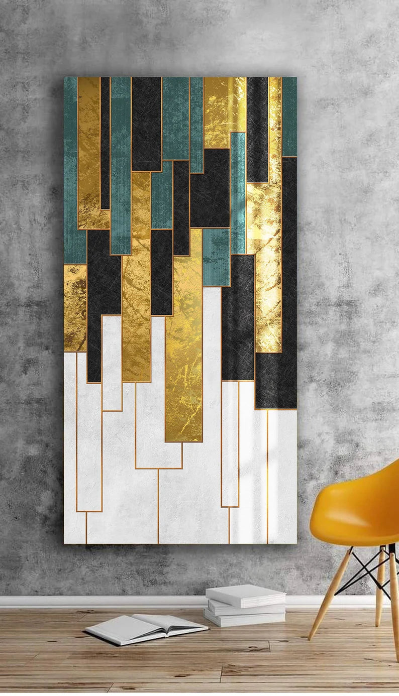 Luxury gold foil series, Original modern minimalist geometric line mosaic golden decorative painting panels Interior Design wallpaper