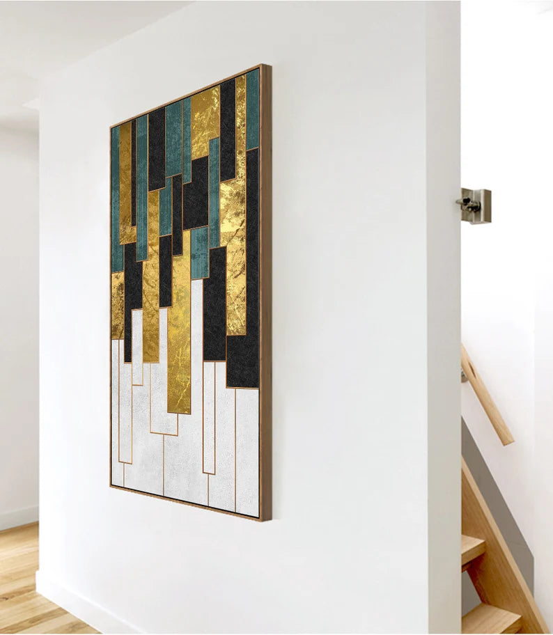 Luxury gold foil series, Original modern minimalist geometric line mosaic golden decorative painting panels Interior Design wallpaper