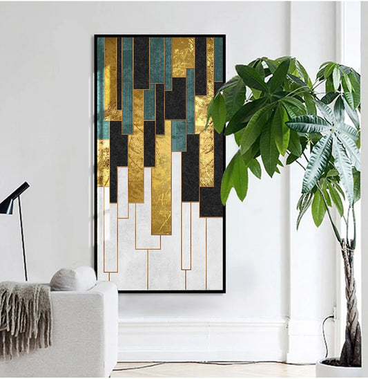 Luxury gold foil series, Original modern minimalist geometric line mosaic golden decorative painting panels Interior Design wallpaper
