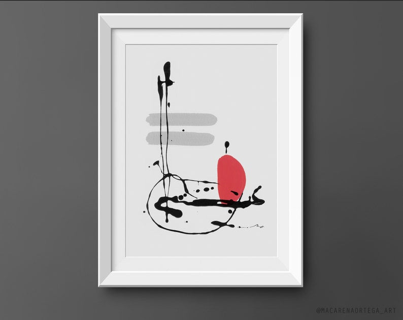 Abstract Art Print (Nº184) Abstract Minimalist painting Modern fine art red and gray surrealist Wall art Decorative Wall Home decor (184)