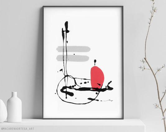 Abstract Art Print (Nº184) Abstract Minimalist painting Modern fine art red and gray surrealist Wall art Decorative Wall Home decor (184)