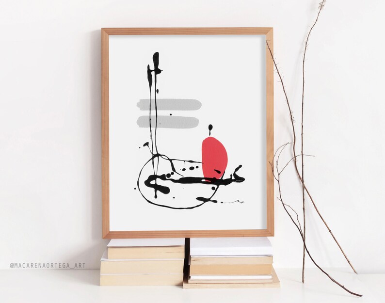 Abstract Art Print (Nº184) Abstract Minimalist painting Modern fine art red and gray surrealist Wall art Decorative Wall Home decor (184)