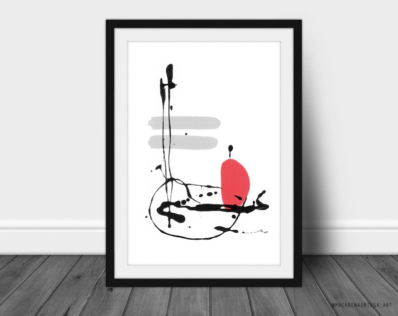 Abstract Art Print (Nº184) Abstract Minimalist painting Modern fine art red and gray surrealist Wall art Decorative Wall Home decor (184)