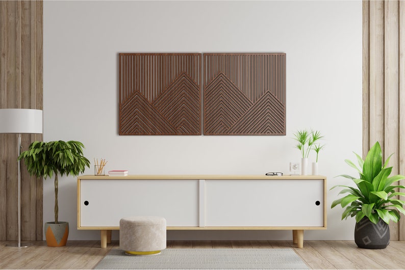 Mountain With Lines Panel Set of 2-3 Wood Wall Art Decor Wooden Nursery Sign Picture Living Room