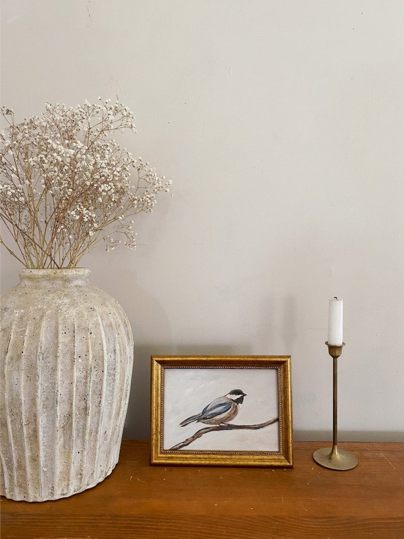EARLY BIRD Art Print - Unframed Chickadee Oil Painting Print - Small Bird Oil Painting - Bird Painting - Wildlife Original Oil Art Print