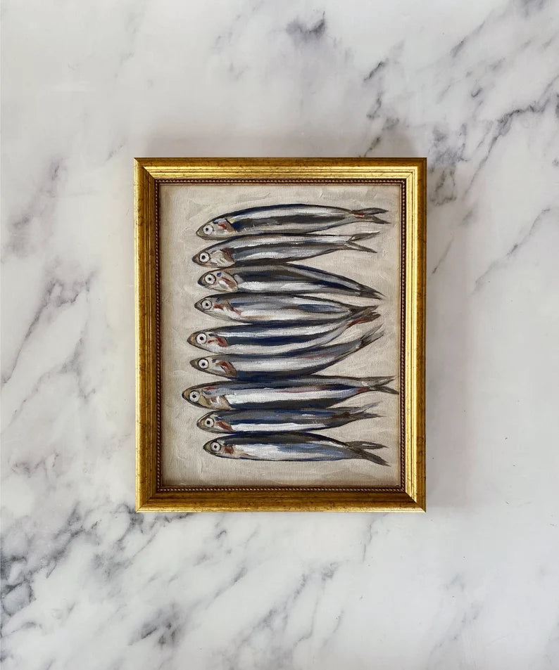 Print - Oil Painting Still Life - Sardine Oil Painting - French Kitchen Art - Restaurant Fish Art