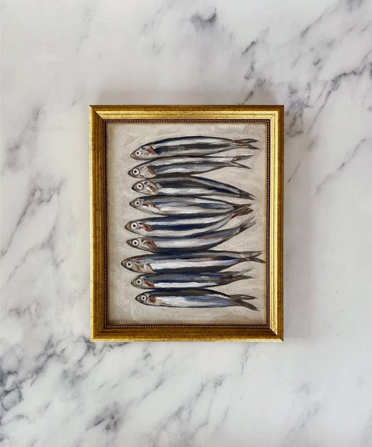 Print - Oil Painting Still Life - Sardine Oil Painting - French Kitchen Art - Restaurant Fish Art