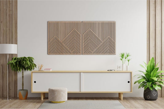 Mountain With Lines Panel Set of 2-3 Wood Wall Art Decor Wooden Nursery Sign Picture Living Room