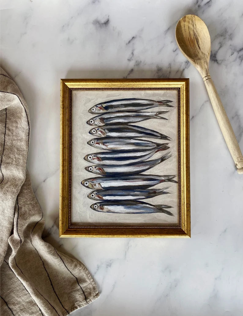 Print - Oil Painting Still Life - Sardine Oil Painting - French Kitchen Art - Restaurant Fish Art
