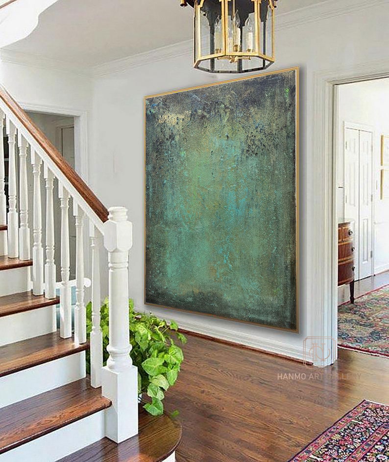 Green minimalism painting green wall art green canvas painting green abstract art green canvas wall art Large green abstract painting