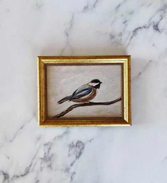 EARLY BIRD Art Print - Unframed Chickadee Oil Painting Print - Small Bird Oil Painting - Bird Painting - Wildlife Original Oil Art Print