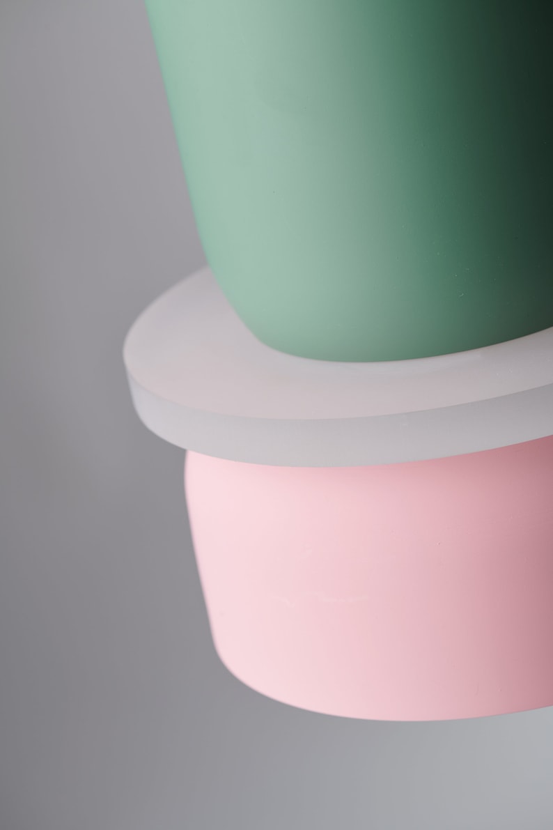 Modern Farmhouse Indoor Pendant Fixture With Pastel Finish - Cylindrical Up/Down Light Pink and Green Color