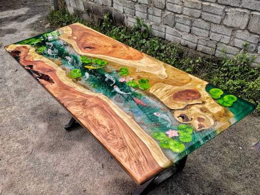 Table Koi Resin,Epoxy table, Living room table , Resin table top, Table Coffee, Resin koi fish ,Table sofa , Koi painting