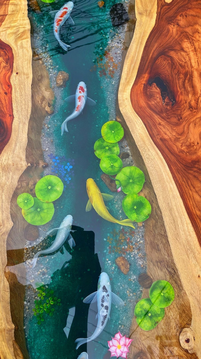 Table Koi Resin,Epoxy table, Living room table , Resin table top, Table Coffee, Resin koi fish ,Table sofa , Koi painting