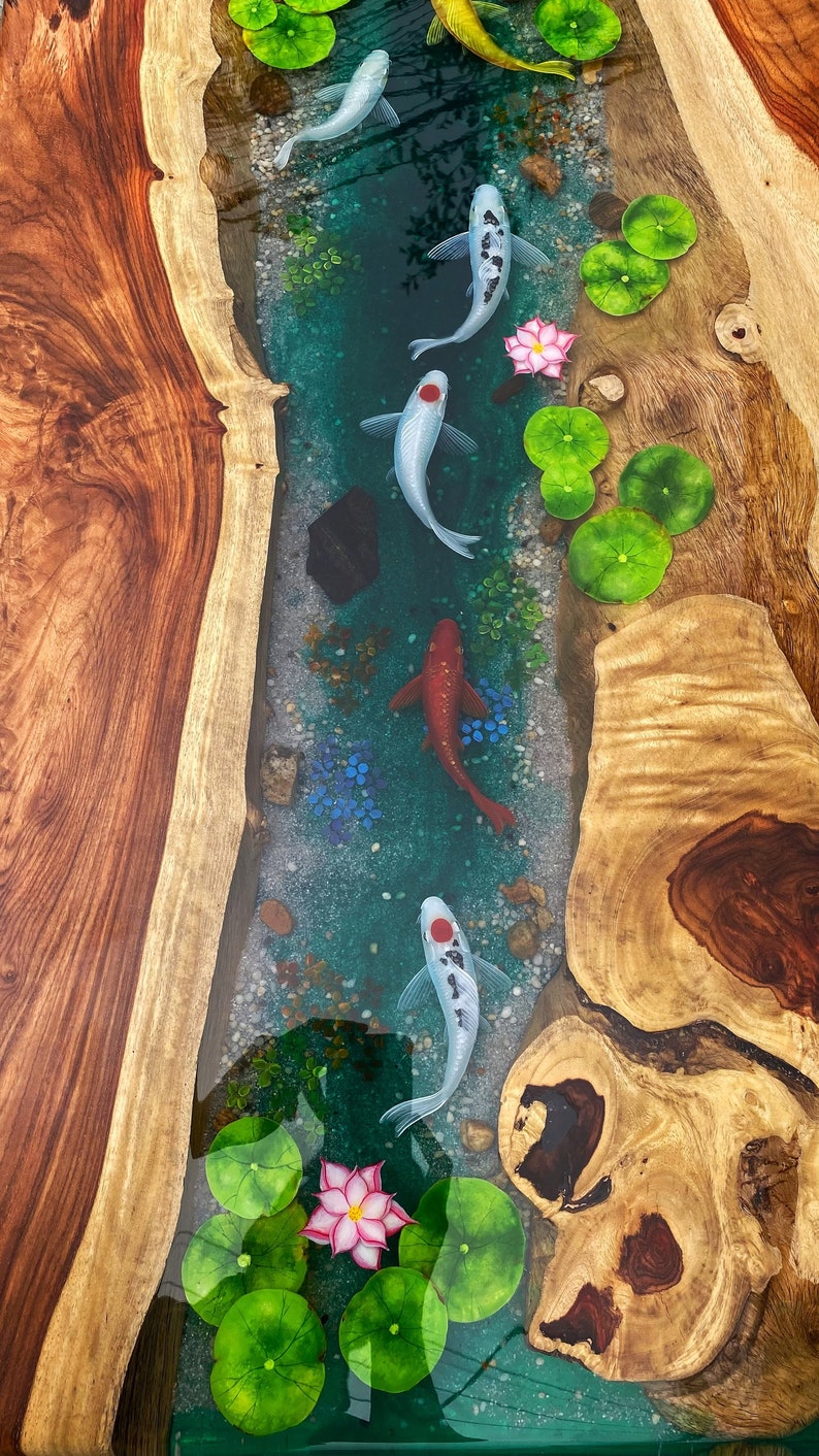 Table Koi Resin,Epoxy table, Living room table , Resin table top, Table Coffee, Resin koi fish ,Table sofa , Koi painting