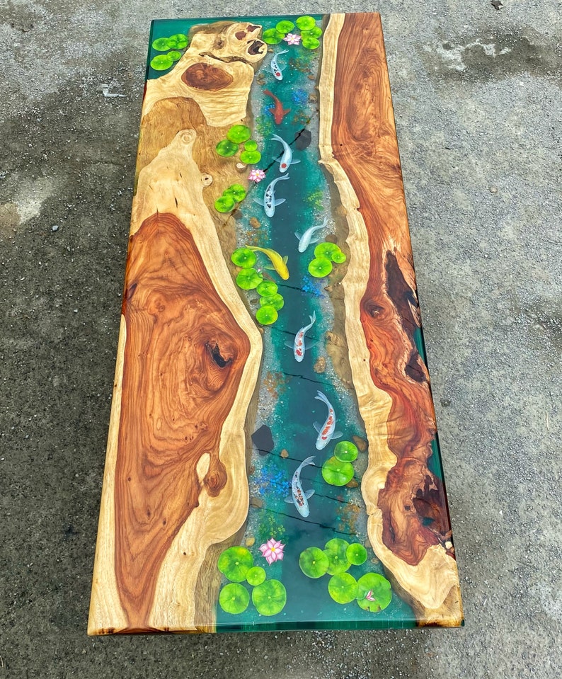 Table Koi Resin,Epoxy table, Living room table , Resin table top, Table Coffee, Resin koi fish ,Table sofa , Koi painting