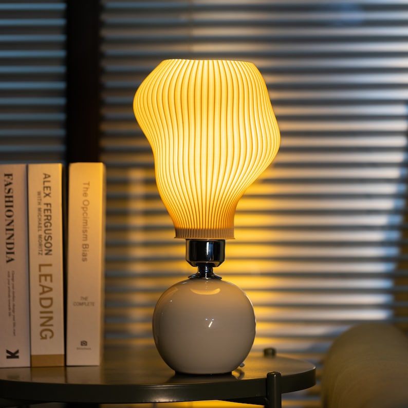 Mushroom Lamp - Retro Table Lamp | Art Deco Lamp | 3D Printed Shade Ceramic Base | Mushroom Lamp Shade | 5W LED Bulb