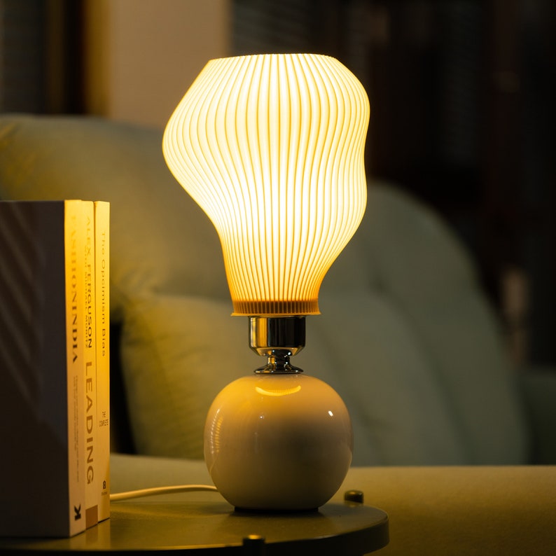 Mushroom Lamp - Retro Table Lamp | Art Deco Lamp | 3D Printed Shade Ceramic Base | Mushroom Lamp Shade | 5W LED Bulb