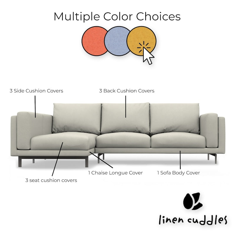 NOCKEBY 2 Seat Sofa With Chaise Longue, Handmade Natural Linen Slipcover - Custom Made To Fit IKEA NOCKEBY Corner Couch