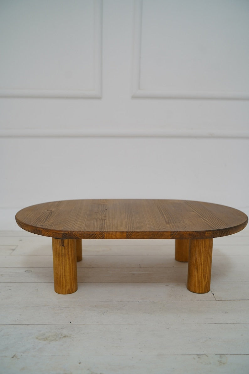 Oval coffee Table, Wood Side Table with Wood Legs, Hardwood Furniture, Round Coffee Table, Minimalist Modern Living Room Nature Side Table
