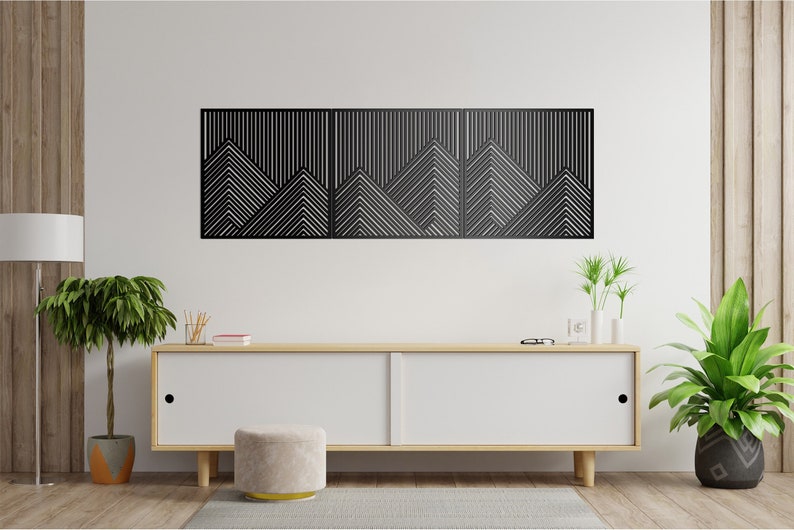 Mountain With Lines Panel Set of 2-3 Wood Wall Art Decor Wooden Nursery Sign Picture Living Room
