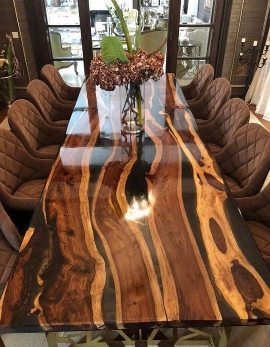 Epoxy Table Top with stand, Center Table Epoxy Resin River Table, Natural Wood
