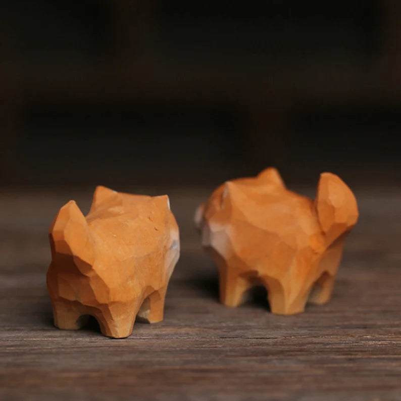 Handmade Wooden Shiba Inu Dog Figurine | Hand-carved and Painted Wood Statue Carving | Table top or Shelf Decoration Shiba Inu Lover Gift