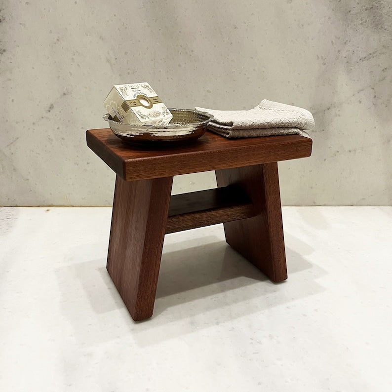 Wooden Bath Stool Mahogany Sipo Handmade Shower Bench Utile Wood