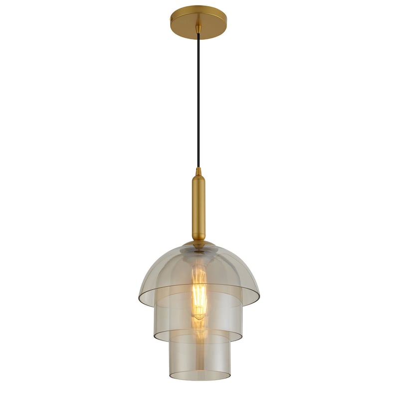 Unique Modern Glass Pendant Light with 3 Glass Shades in Amber Color