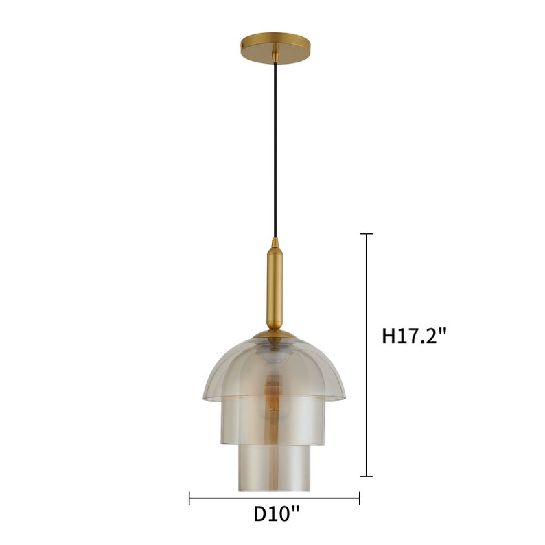 Unique Modern Glass Pendant Light with 3 Glass Shades in Amber Color