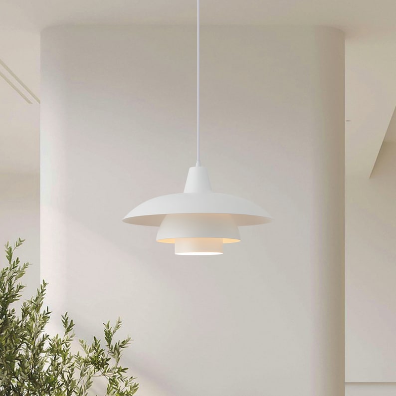 Scandinavian Style Pendant Light with Tiered Shade Detail, Perfect for Kitchen, Dining, Bedroom and Entryway- Modern Nordic