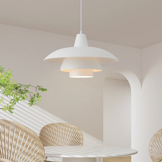 Scandinavian Style Pendant Light with Tiered Shade Detail, Perfect for Kitchen, Dining, Bedroom and Entryway- Modern Nordic