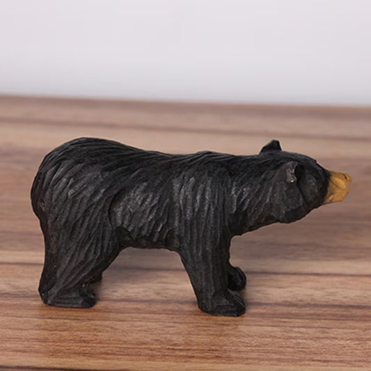 Handmade Wooden Carving Black Bear Sculpture,Christmas Gift,Bear Figurine Wood Carving Animal Decoration Statue,Bear Carving Gifts