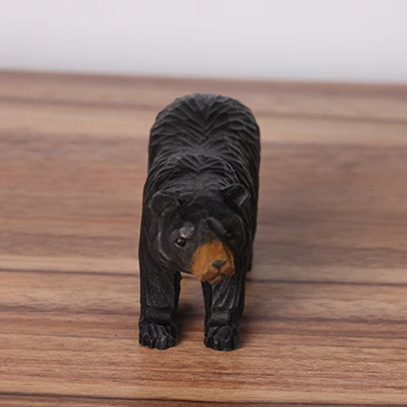 Handmade Wooden Carving Black Bear Sculpture,Christmas Gift,Bear Figurine Wood Carving Animal Decoration Statue,Bear Carving Gifts
