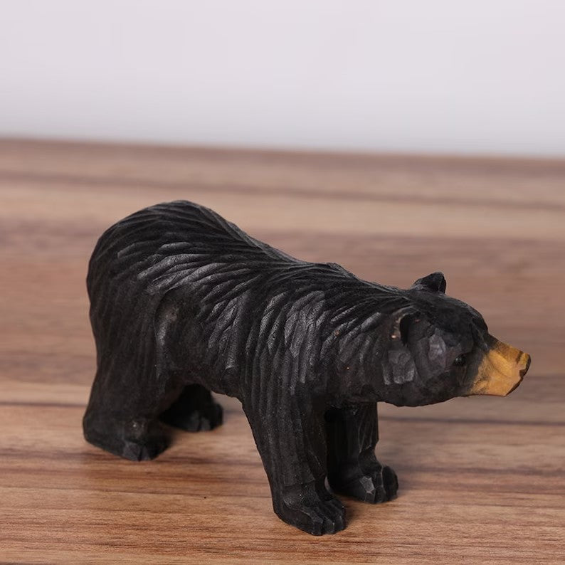 Handmade Wooden Carving Black Bear Sculpture,Christmas Gift,Bear Figurine Wood Carving Animal Decoration Statue,Bear Carving Gifts