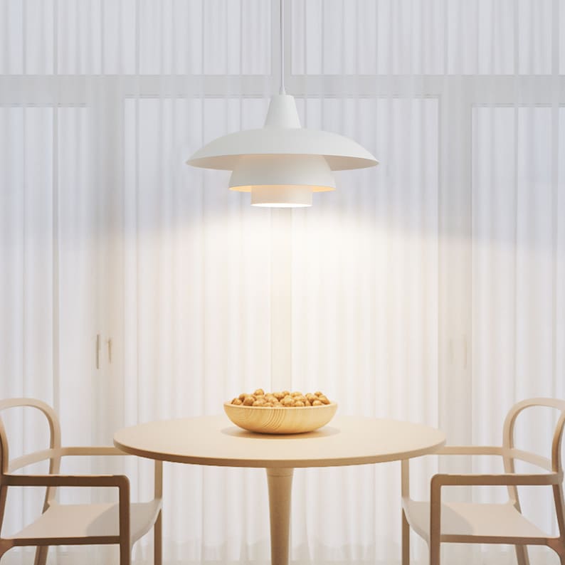Scandinavian Style Pendant Light with Tiered Shade Detail, Perfect for Kitchen, Dining, Bedroom and Entryway- Modern Nordic