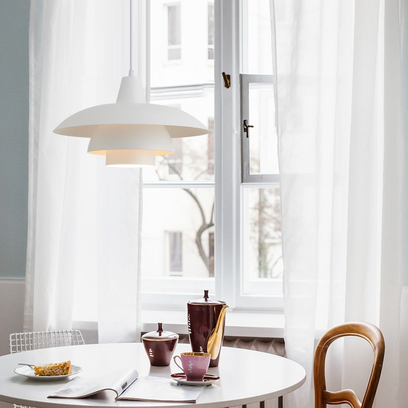 Scandinavian Style Pendant Light with Tiered Shade Detail, Perfect for Kitchen, Dining, Bedroom and Entryway- Modern Nordic