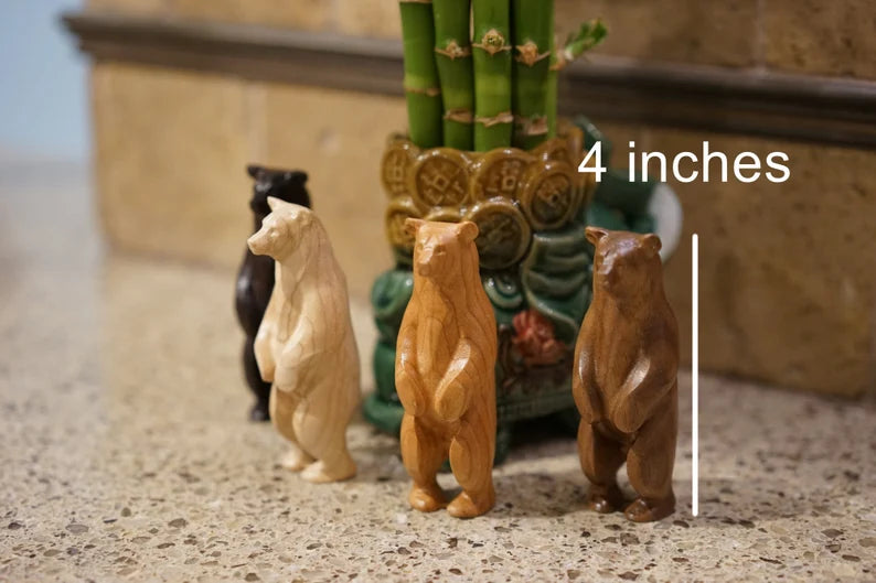 Wooden Bear Statue. Made from different hardwoods. Standing pose. Available in different Species. 4 inches tall.