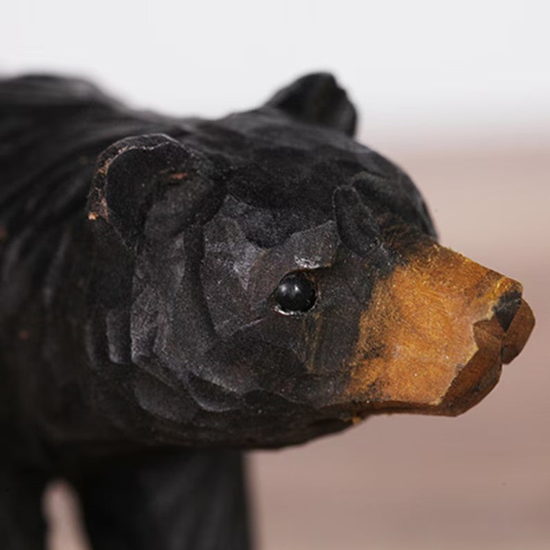 Handmade Wooden Carving Black Bear Sculpture,Christmas Gift,Bear Figurine Wood Carving Animal Decoration Statue,Bear Carving Gifts