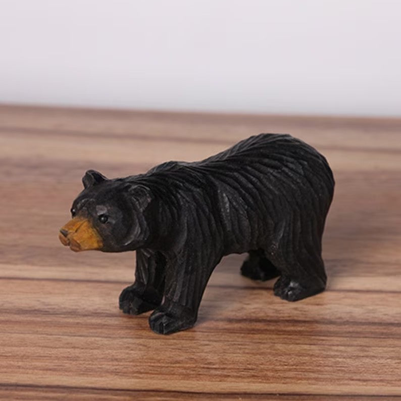 Handmade Wooden Carving Black Bear Sculpture,Christmas Gift,Bear Figurine Wood Carving Animal Decoration Statue,Bear Carving Gifts