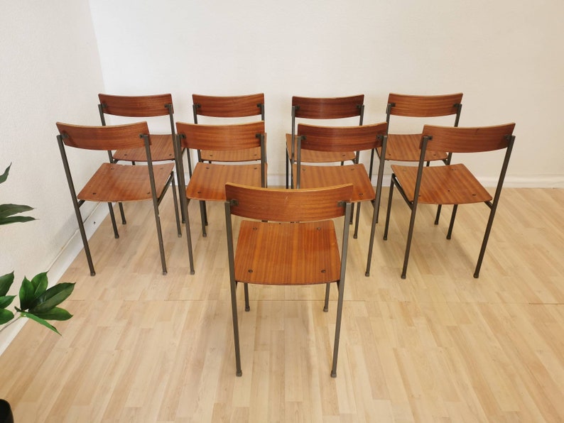 Vintage School Chairs / Wooden Chair with Metal Frame / Industrial Minimalist Scandinavian Dining Chair / Batch of Bistro Dine Chair