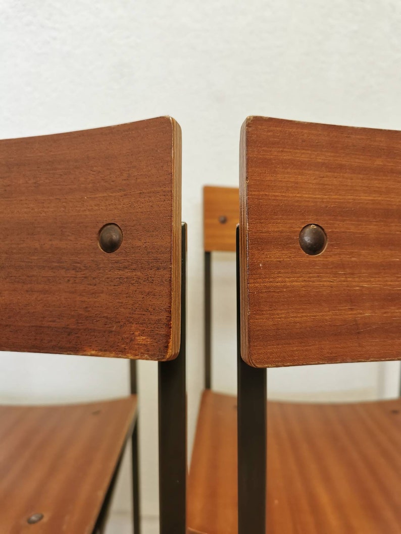 Vintage School Chairs / Wooden Chair with Metal Frame / Industrial Minimalist Scandinavian Dining Chair / Batch of Bistro Dine Chair