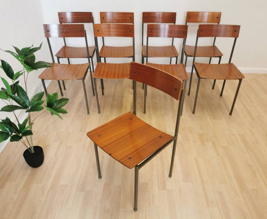 Vintage School Chairs / Wooden Chair with Metal Frame / Industrial Minimalist Scandinavian Dining Chair / Batch of Bistro Dine Chair