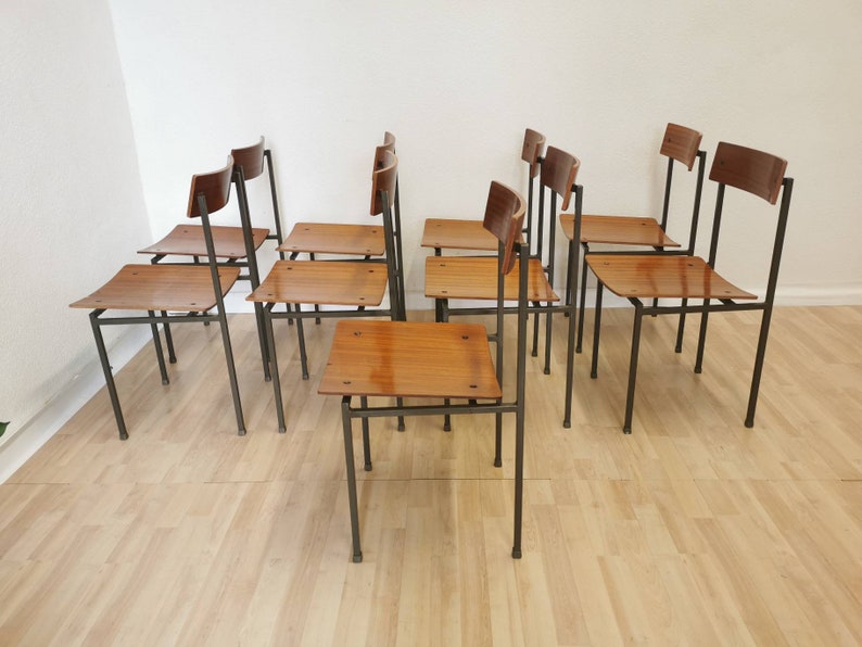 Vintage School Chairs / Wooden Chair with Metal Frame / Industrial Minimalist Scandinavian Dining Chair / Batch of Bistro Dine Chair