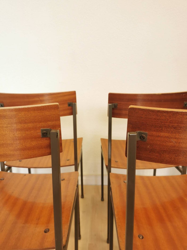 Vintage School Chairs / Wooden Chair with Metal Frame / Industrial Minimalist Scandinavian Dining Chair / Batch of Bistro Dine Chair